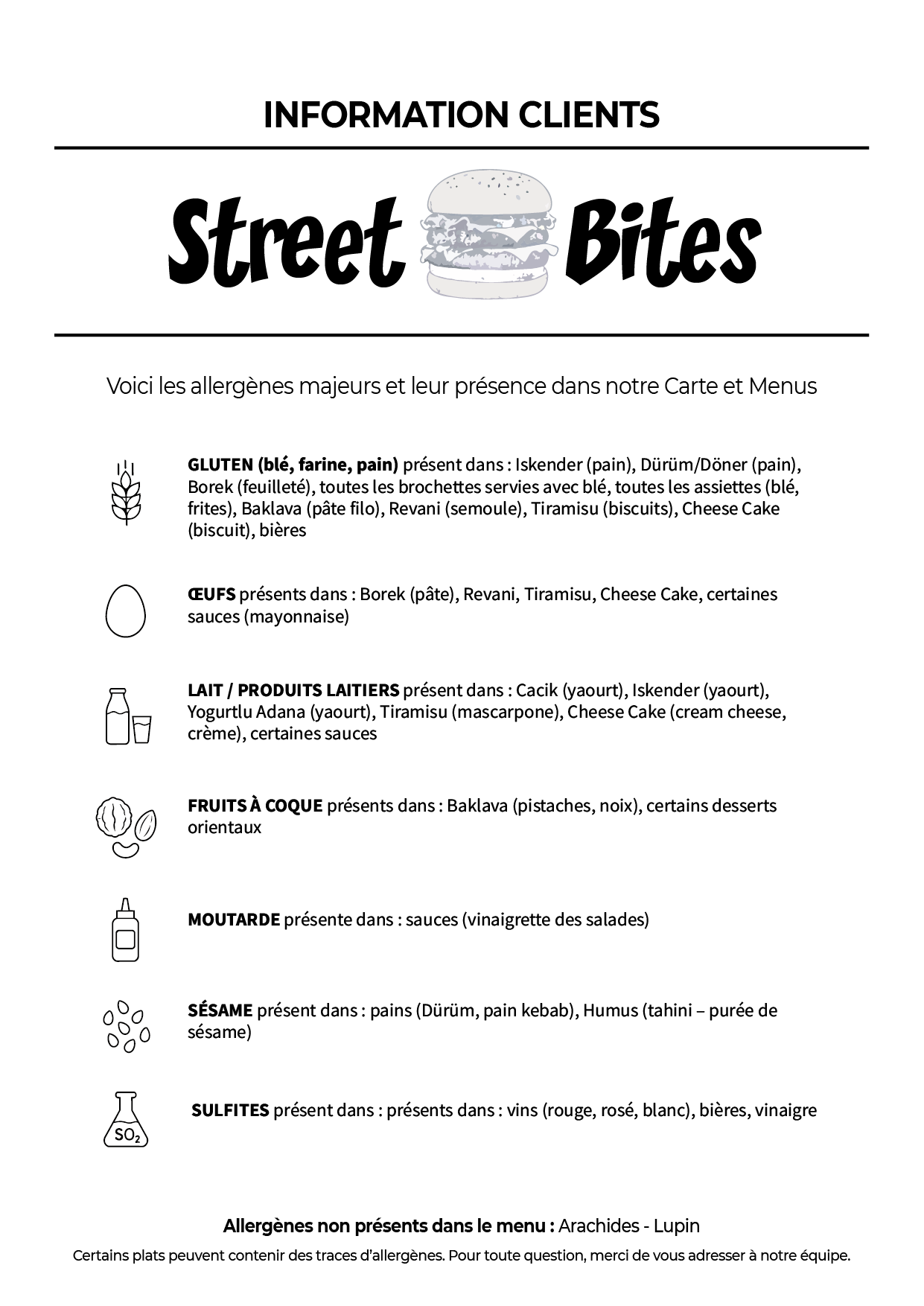 Affiche allergenes - Food truck Street Bikes